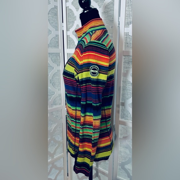 RALPH LAUREN Active Multicolor Striped Top Zip Logo Orange Yellow Blue Medium - Picture 7 of 15